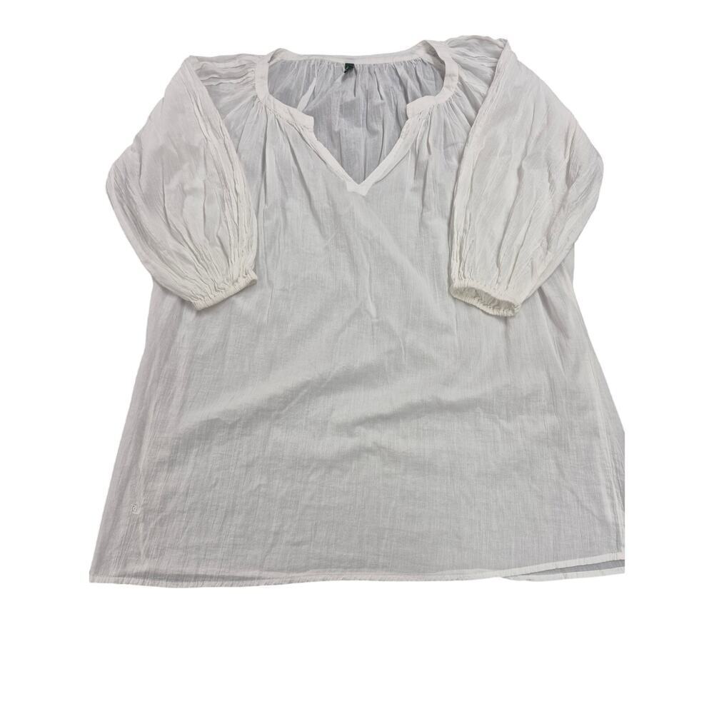 LRL Lauren Ralph Lauren White Cotton Tunic Seinfeld Shirt Balloon Sleeve O/S